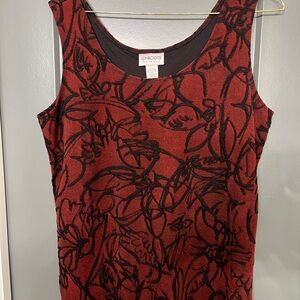 Chico's Travelers Red and Black Top size 2 ( large) velvet burnout